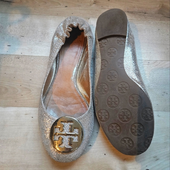 TORY BURCH Gold Sparkle metallic REVA Ballet Flats-Size 7.5 - Picture 5 of 6